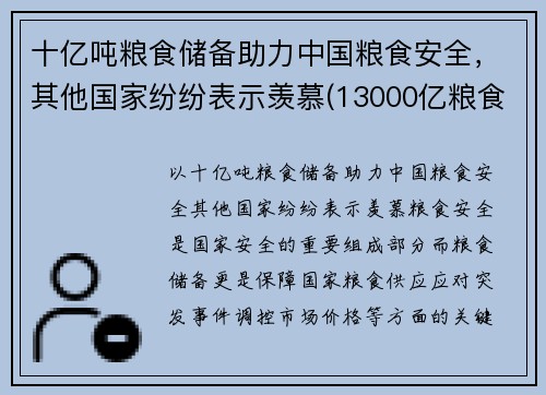十亿吨粮食储备助力中国粮食安全，其他国家纷纷表示羡慕(13000亿粮食)