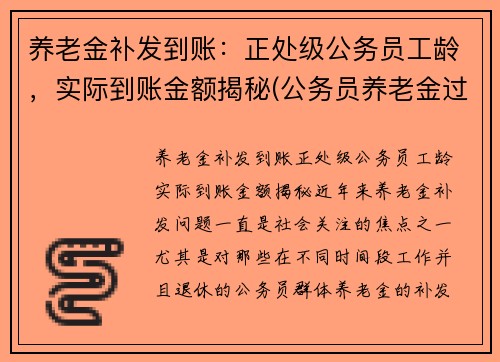 养老金补发到账：正处级公务员工龄，实际到账金额揭秘(公务员养老金过渡期)