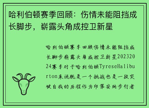 哈利伯顿赛季回顾：伤情未能阻挡成长脚步，崭露头角成控卫新星