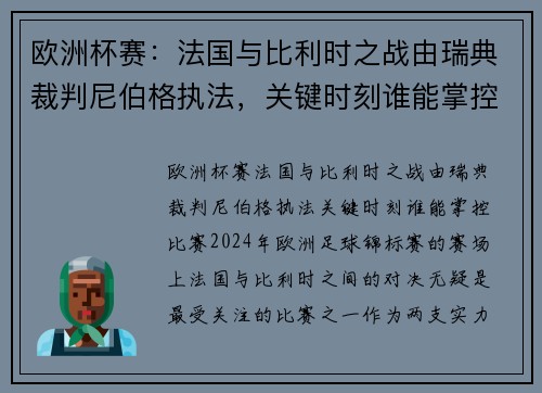 欧洲杯赛：法国与比利时之战由瑞典裁判尼伯格执法，关键时刻谁能掌控比赛？